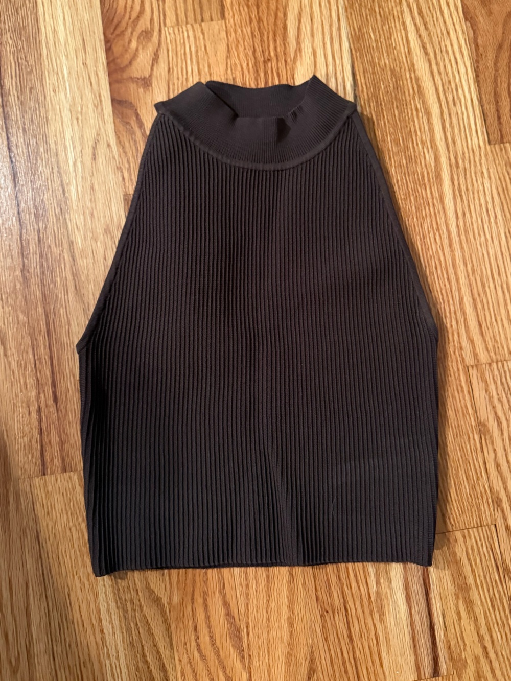 Babaton Brown Ribbed Mock Neck Top
